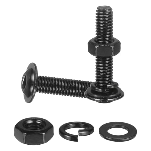 M METERXITY 10 Set M6 x 30mm Flanged Button Head Socket Cap Screws, Black 304 Stainless Steel 18-8 Hex Socket Head Screws Bolts, Nuts, Flat & Lock Washers for DIY, Furniture, Automotive - size: M6 x 30mm