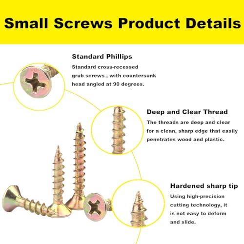 #4 Flat Head Phillips Wood Screws 150Pcs, Yellow Zinc, 3/8" - color: Yellow, size: #4 x 3/8''-150pcs