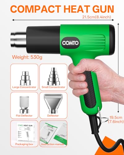 Heat Gun, 1600W Hot Air Gun with 2 Heat Settings, Green - color: Green