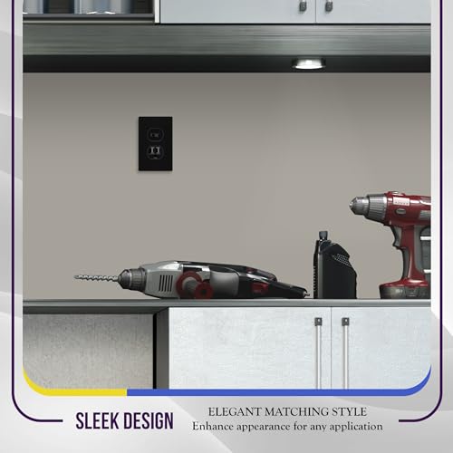 ENERLITES Screwless Duplex Outlet Covers Wall Plate, 1-Gang, 1 Pack, Black - color: Black, size: Screwless