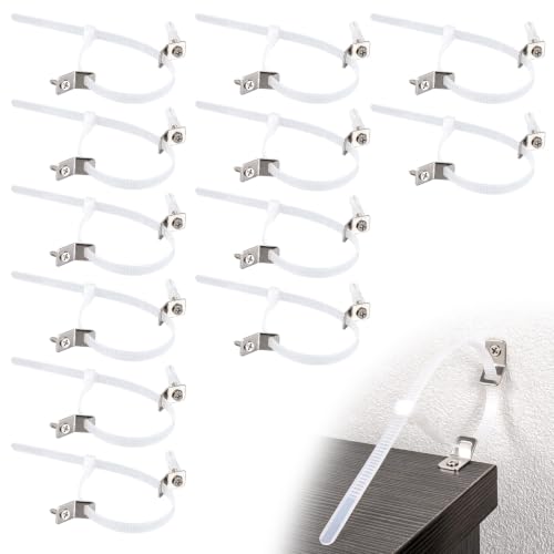 12 Pack Furniture Anchors for Baby Proofing, Furniture Wall Straps - color: White Nylon Straps - 12 Pack