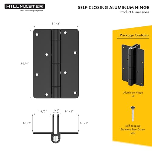 5-3/4" Self Closing Aluminum Gate Hinges for Metal Pool Gates,Heavy Duty Fence Door Hinges with Adjustable Tension for Vinyl Fence,Legged Hinges for Indoor Outdoor,Gate Hardware,2Pack,Matte Black - color: Black