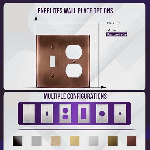 ENERLITES Combination Toggle Switch & Duplex Receptacle Metal Wall Plate - color: Antique Copper, size: Standard Size