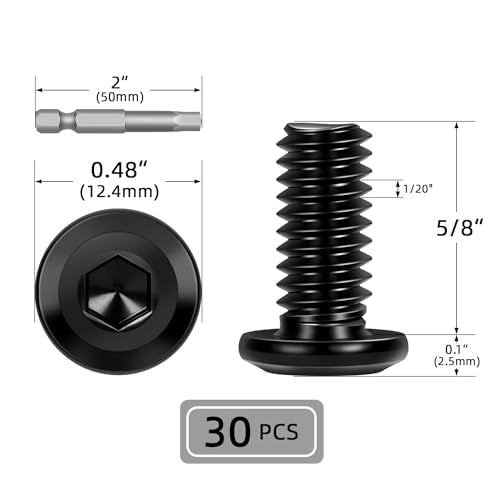 30 PCS 1/4"-20 x 5/8" Flat Head Socket Cap Screws Bolts, Flat Round Head Furniture Allen Bolts, Stainless Steel 304, Full Thread, Black Coating, Screwdriver Bit Included - size: 1/4"-20 x 5/8"
