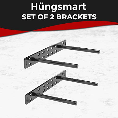 Set of 2 Floating Shelf Brackets 11 inch Multiple Mounting Location Baseplate/Heavy Duty Black Painted Mild Steel Bracket Hidden Wall Shelves Support Hardware Mount Kitchen/Nursery Decor (6 inch Rods) - size: 6 inch Rod