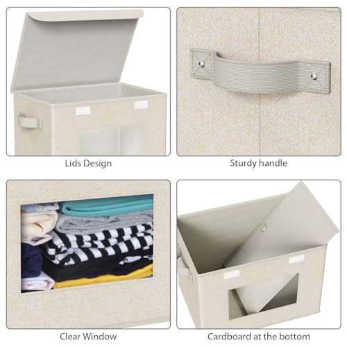 Univivi Collapsible Stackable Storage Bins with Lids, 4 Pack, Beige - color: Beige