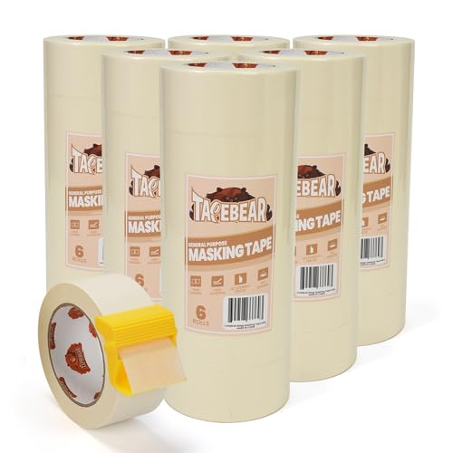 TAPEBEAR Masking Tape with Dispenser 1.88" x 60Yards Beige White - size: Dispenser/1.88" x 60Yards x 36Rolls