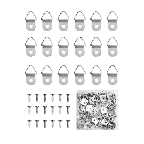 100 Pieces Small Triangle Ring Steel Picture Hangers with 100 Pieces Screws - color: Silver