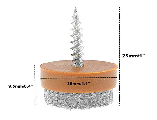 ALIMITOPIA 40pcs Screw-on Furniture Felt Pad Chair Glide Slider Hardwood Floor Protector for Wooden Leg Feet of Chair Table Furniture(Φ28mm or 1.1";Brown) - size: 28mm(Brown)