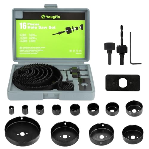 16-Piece Hole Saw Kit for Wood, Drywall & PVC, 3/4"-5" - size: Carbon Steel 16Pcs