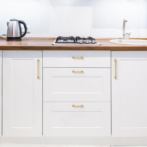 Ravinte Brushed Brass Kitchen Pulls Cabinet Handles 3 Inch 10 Pack - color: Brushed Brass, size: 3 Inches Hole Center