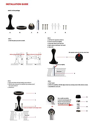 Solid Mental Magnetic Door Stop, Wall Mounted, Black - color: Black