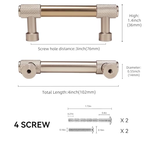 10 Pack 3Inch(76mm) Champagne Bronze Kitchen Cabinet Handles Knurled Cabinet Pulls Gold Drawer Pulls Kitchen Cabinet Hardware Dresser Handles - color: Champagne Bronze, size: 3" Hole Center