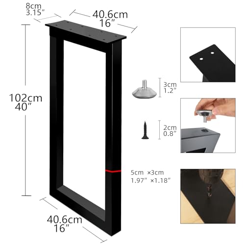 40 Inch Metal Bar Table Legs, Heavy Duty Desk Dinning Table Legs with Adjustment Feet Pads DIY Iron Furniture Feets, Set of 2,Black - size: H40 " Square