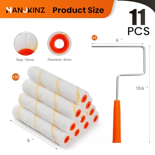 Microfiber Paint Roller Covers, 6 Inch, 3/8 Inch Nap, 10 Pack - size: 10 pcs 6" Microfiber Roller Cover