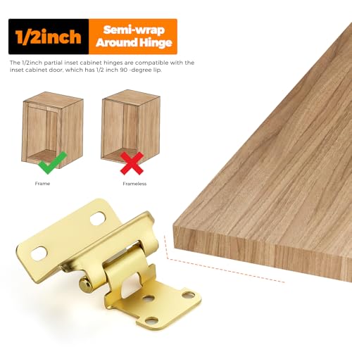 Ravinte Gold Semi-Overlay 1/2 inch Self-Closing Hinges, 10 Pack - color: Gold
