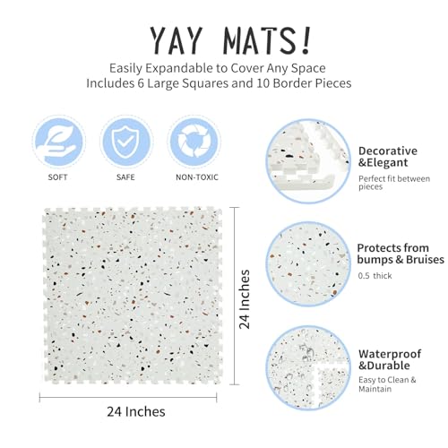 Yay Mats Stylish Extra Large Puzzle Mat, Thick,Inter Locking Foam Floor Tile Covers 6 ft x 4 ft. Expandable Tiles with Edges Exercise and Kids mat Protective Floor Surface (Henri TERRAZZO) - color: Henri Terrazzo