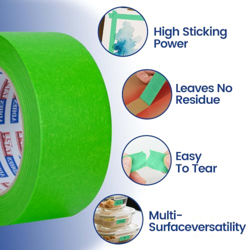 ADHES Green Masking Tape Painter Tape 48mm x 50m | 6Rolls x 2Inch x 55Yard,Clean Removal, No Residue, Multi-Surface,Ideal for Painting DIY Arts Crafts Labeling - size: 48mm x 50m