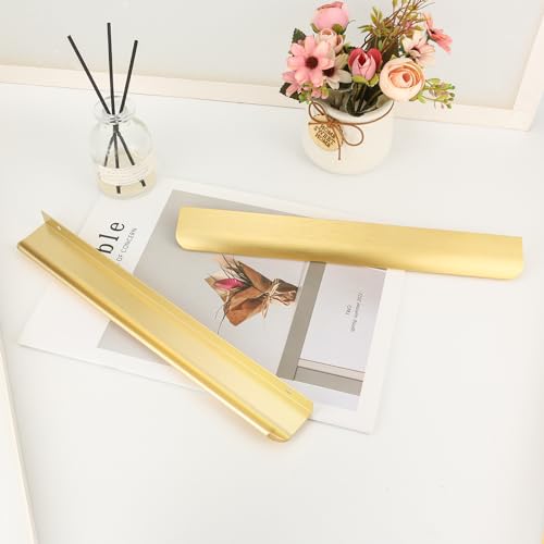 Malimali 10 Pack 11.81" Gold Edge Finger Pulls for Cabinets, Drawer Handles - color: Brushed Gold, size: 300mm/11.81" (10Pcs)