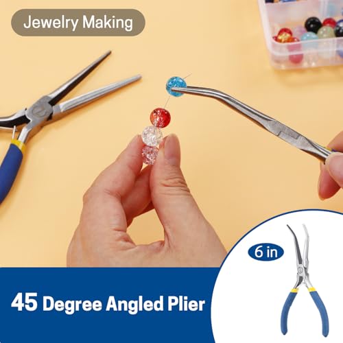 VISEMAN 6" Mini Needle Nose Pliers with Comfort Handles, Long Nose Pliers - style: 45-Degree Bent