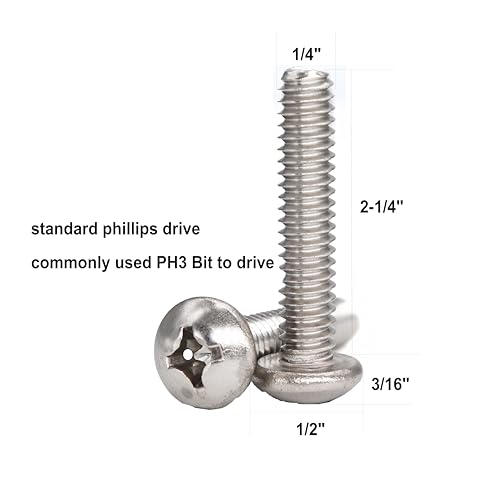 20pcs 1/4-20 x2-1/4 Pan Head Machine Screws, Phillips Drive, 304 Stainless Steel 18-8, Bright Finish, Fully Machine Thread - size: 1/4 x 2-1/4 Inch(20pcs)