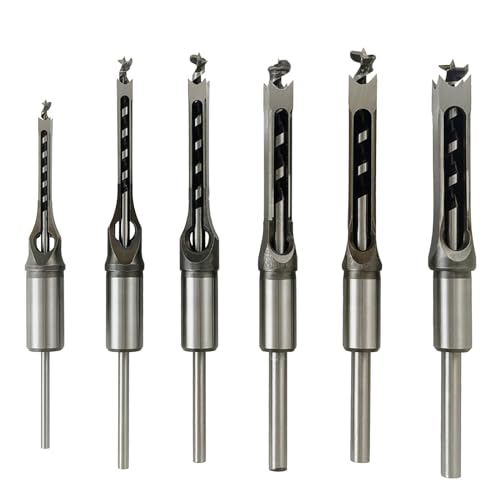 6Pcs Square Mortise Chisel Drill Bit Set 5/8-1/4" 6 Sizes for Woodwork
