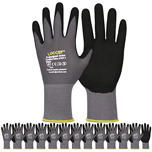 LOCCEF MicroFoam Nitrile Coated Safety Work Gloves - color: Grey 12-pairs