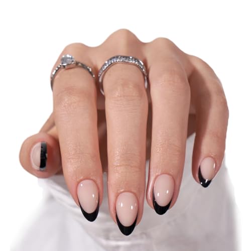 BTArtbox Press On Nails, Black French, Short Almond, Black Nude, 32Ct - color: A-Black French