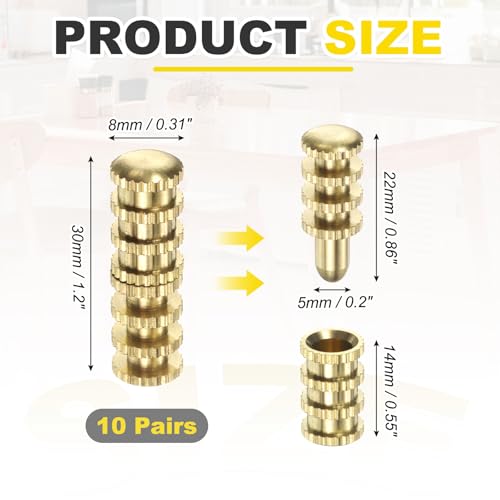 PATIKIL Table Leaf Dowel Pin 8x30mm, 10 Pack Brass Table Bolt Sleeve Connectors Top Leaf Alignment Pins for Furniture Desk, Golden - size: 8x30mm