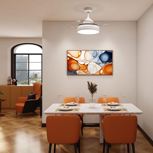 KLAKLA Orange and Blue Abstract Wall Art - Modern Picture Artwork for Wall Decor - Frame Wall Art for Living Room Office Bedroom - color: Colorful + Orange Frame, size: 40"L x 20"W