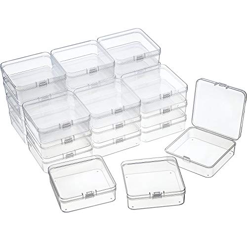 SATINIOR 24 Packs Small Clear Plastic Beads Storage Containers Box with Hinged Lid for Storage of Small Items, Crafts, Jewelry, Hardware (2.9 x 2.9 x 1 in) - size: 2.9 x 2.9 x 1 in
