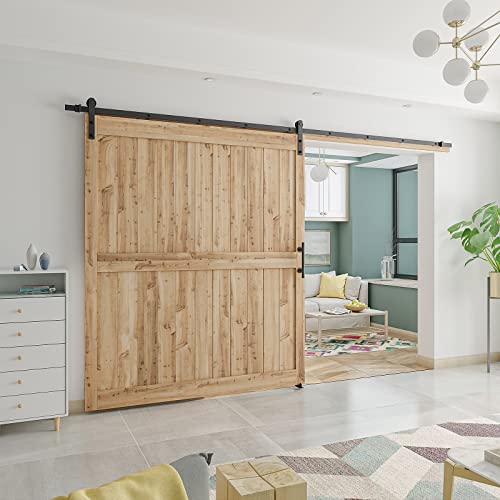 SMARTSTANDARD 12 FT Heavy Duty Sturdy Sliding Barn Door Hardware Kit, Black - size: 12 Feet