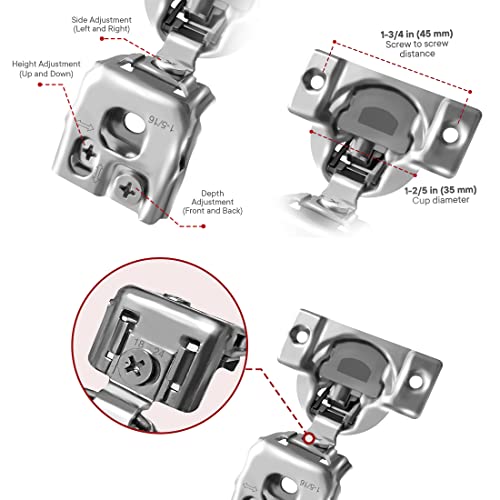 Berta (10 pcs) 1 5/16" Overlay Cabinet Door Hinges, 90 Degree Restricted Opening Angle Soft Closing Face Frame Hinges, 6-Ways 3-Cam Adjustment, Concealed Kitchen Cabinet Door Hinges with Screws - size: 1 5/16" Overlay
