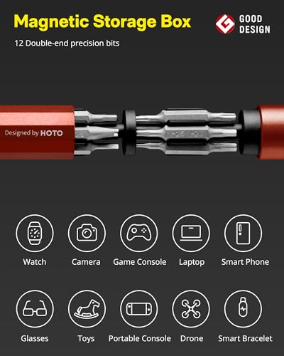 HOTO 24 in 1 Mini Screwdriver Set, Magnetic Torx Bit Set, Eyeglass Repair Kit, EDC Pen Screwdriver for Electronics, Watches, Phones, Laptops, Cameras, Gadgets for Men, Cinnabar Red | Magnetic Torx Bit Set, EDC Pen Screwdriver for Electronics, Watches, Pho
