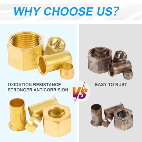 1/4 Inch OD Brass Compression Insert,Sleeve Ferrule,Nut 50PCS - size: 50 pcs, 1/4"