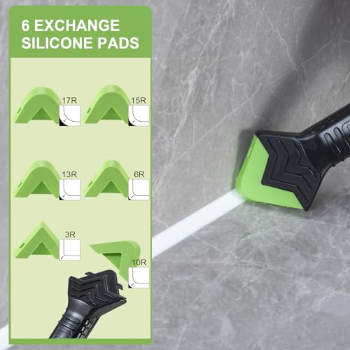 Goopreen 3 in 1 Silicone Caulking Tool Kit, Caulk Remover Tool&Caulk Tool | Stainless Steel Caulk Scraper, Caulk Finishing Tool of 6 Silicone Pads, Caulk Tools for Kitchen Bathroom Tile Shower Window - style: Classic