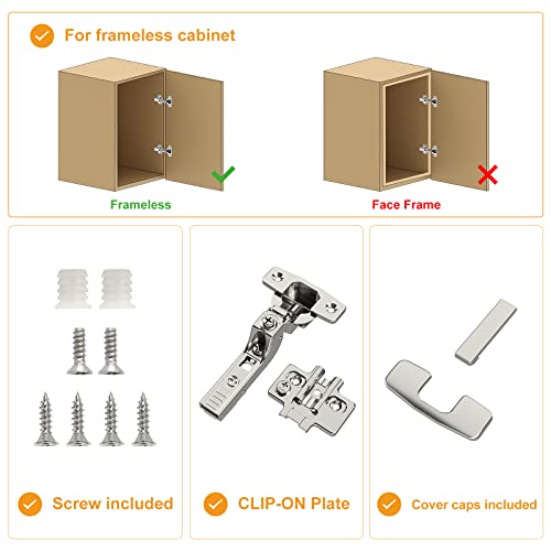 Chibery 10 Pack Frameless Inset Soft Close Concealed European Hinges, Self Closing Satin Nickel, 105 ° Open Angle 4D Adjustment, Speed Control, Clip On, Stainless Steel for Cabinet Door - size: Inset