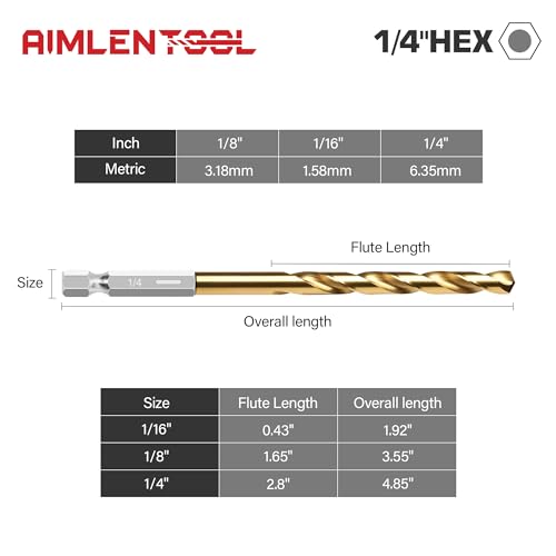 13PC 1/4" Titanium Coated Twist Hex Shank Drill Bit Set - size: 1/4-13pcs