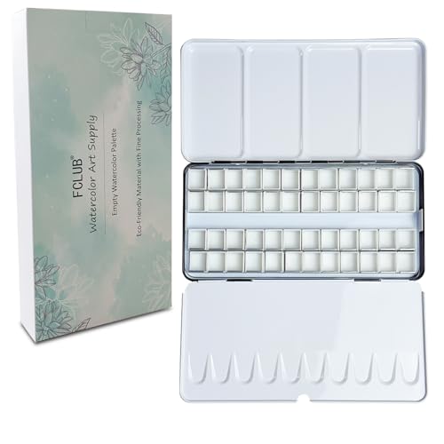 FCLUB Large Empty Watercolor Palette Paint Tray with 48Pcs Half Pans - style: Tin with 48Pcs Half Pans