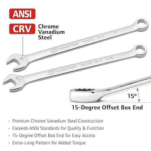 Ingersoll Rand 11 Piece Long Pattern Metric Combination Wrench Set, 8–19mm, Premium Chrome Vanadium Steel, 5° Offset Box End, Extra-Long Handles, with Molded Storage Tray – 752057X - style: Metric Wrench