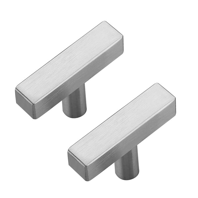 3 Pack Brushed Nickel Cabinet Knobs, 2in Length T-Square Bar Drawer Pulls | Single Hole Grip, Stainless Steel Build, Kitchen Cabinet Restyle, For Drawers, Dressers, Cupboards, Closet Doors - color: Brushed Nickel, size: 3 Pack, style: Sqaure Bar