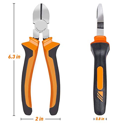 6" Wire Cutters Heavy Duty Diagonal Pliers for Cutting Wires Craft - color: 6 Inches - Orange Handle - Diagonal Cutters