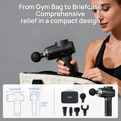 HEYCHY Percussion Massage Gun Deep Tissue, 12mm Portable Muscle Massager - color: Sleek Black
