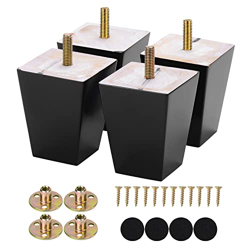 Michanco 3 Inch Black Sofa Legs Set of 4 Square Tapared Wood Furniture Feet for Couch Sofa Ottoman - size: 3 Inch Black