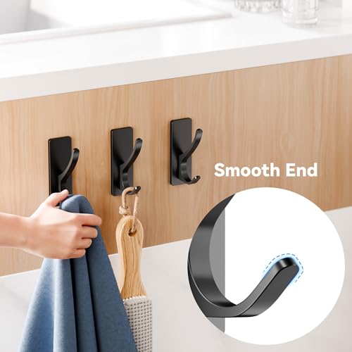 10-Pack Self Adhesive Towel Hooks: Extra Strong 13LB, Stainless Hook for Hanging Loofah, Towels, Coat, Bath Robe Bathroom Shower, Black - color: Black, size: 10 Pack