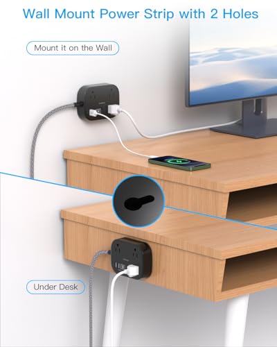 Cruise Essentials 2026, Travel Power Strip with USB C,Flat Plug, Black - color: Black, size: 10Ft