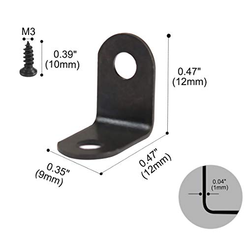 uxcell 60pcs Angle Bracket Metal 12x12mm Black Corner Brace Fastener L Shaped Right Angle Brackets Corner Protector Shelf Support with Screws for Furniture