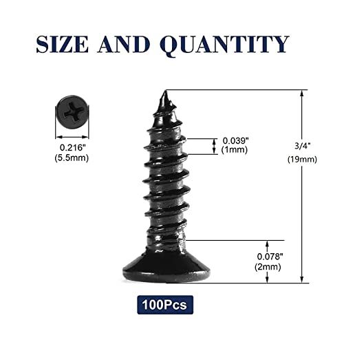 #4 x 3/4" Wood Screw 100Pcs 18-8 (304) Stainless Steel Screws Flat Head Phillips Fast Self Tapping Drywall Screws Black Oxide by SG TZH - size: #4 x 3/4"