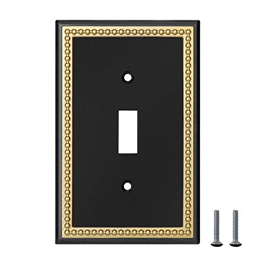 Pearled Frame Decorative Wall Plate Switch Plate Outlet Cover (Single Toggle 2PK, Black & Dark Golden) - style: Single Toggle 2PK