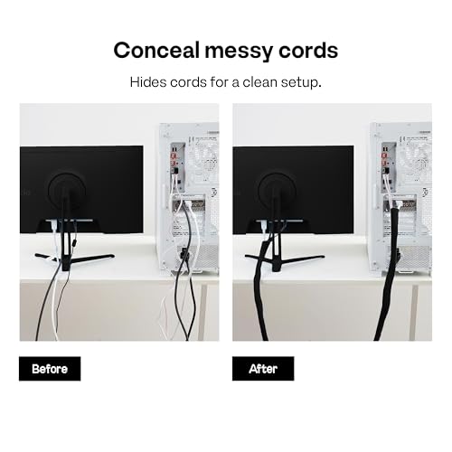 Pixio 10FT Tubing Cable Sleeve – 1/2 inch Flexible Cable Management Sleeve for PC, Gaming, TV & Office, Wire Organizer for Desk Cable Cleanup - color: Black